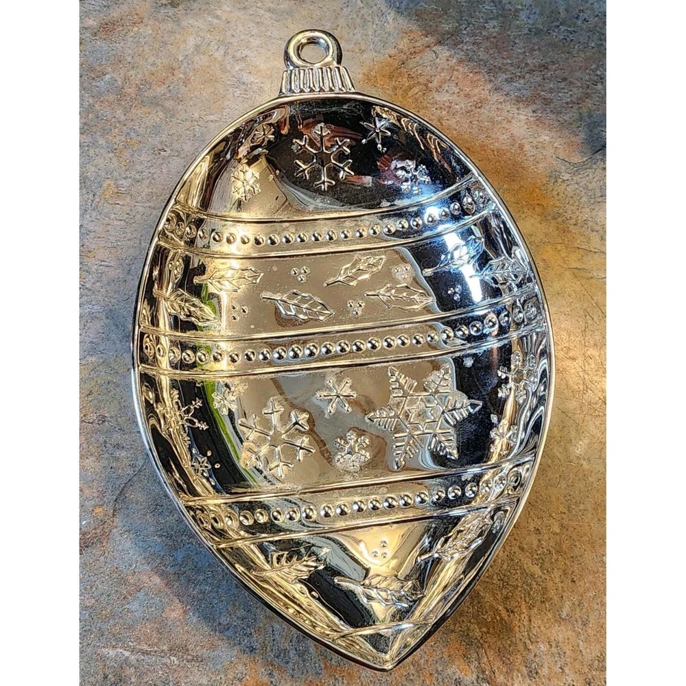 International Silver Co Ornament Dish 11" Embossed Holly Snowflakes Vintage